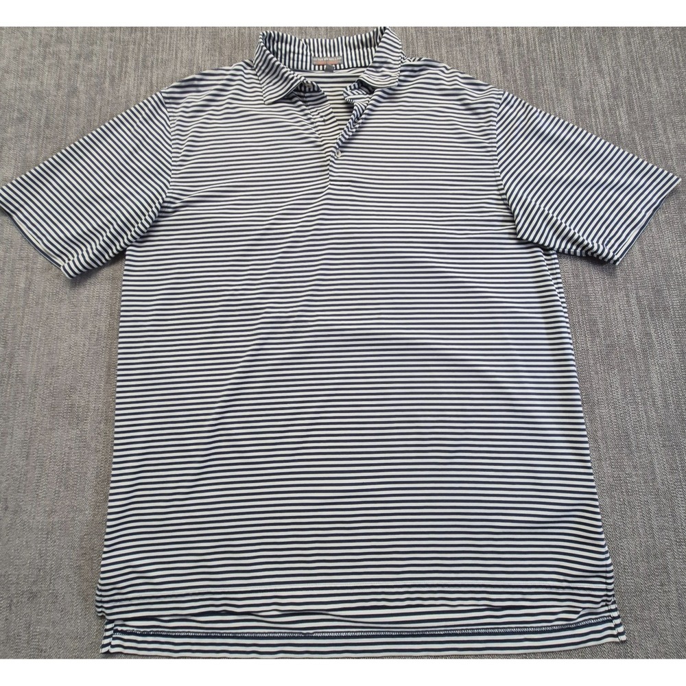 Peter Millar Summer Comfort Men's Lg White/Blue Striped Golf Polo Pullover